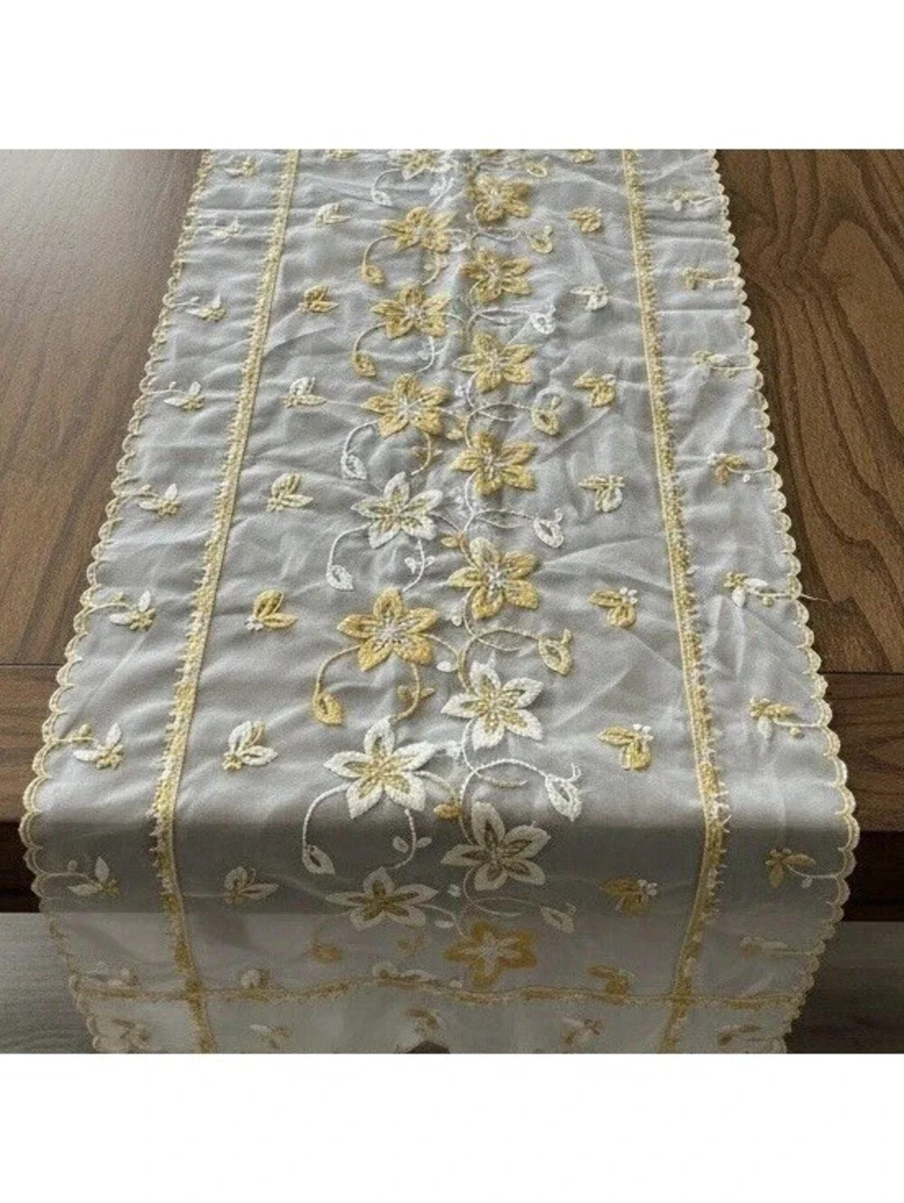 Vintage Embroidered Floral Table Runner
